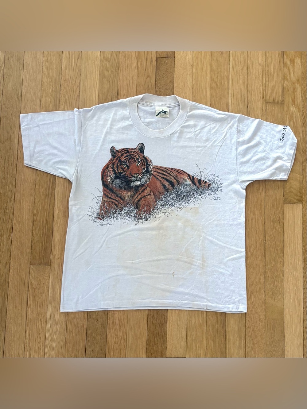 Vintage 80s Harlequin Tiger Shirt Thrashed L Zoo Atlanta Houck Single Stitch